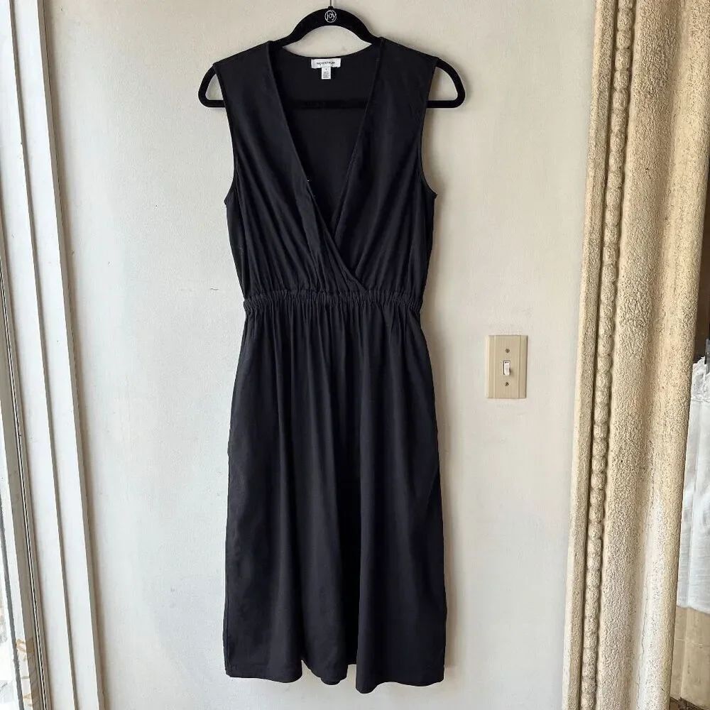 Nordstrom Black Linen Blend Sleeveless Wrap Midi Dress w/ Pockets, Size S